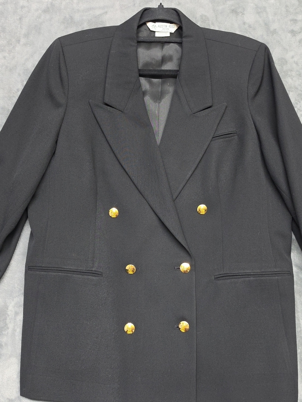 Austin Reed 14WP Black Double Breasted Blazer Gold Buttons Tailored